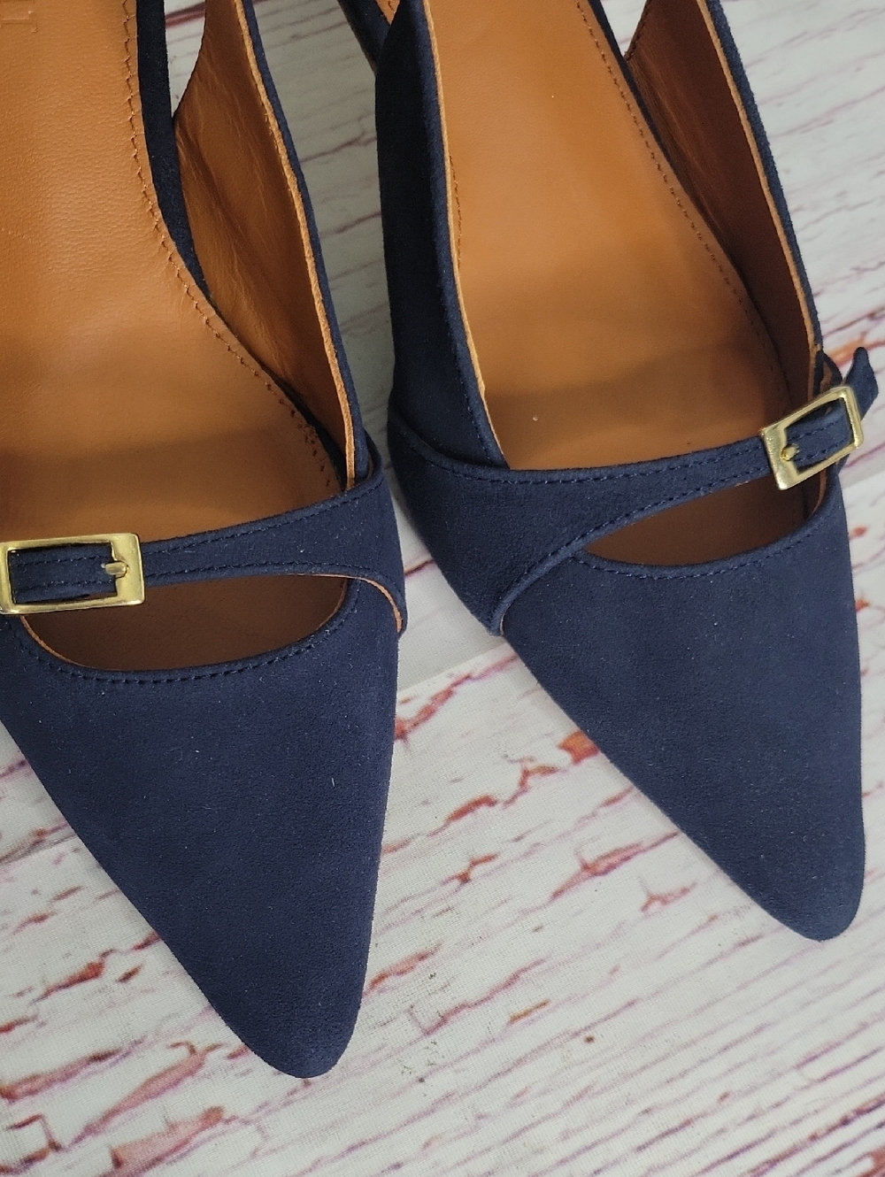 J. McLaughlin Dorothea Women's Navy Suede Slingback Kitten Heel Size 8 - Picture 9 of 12